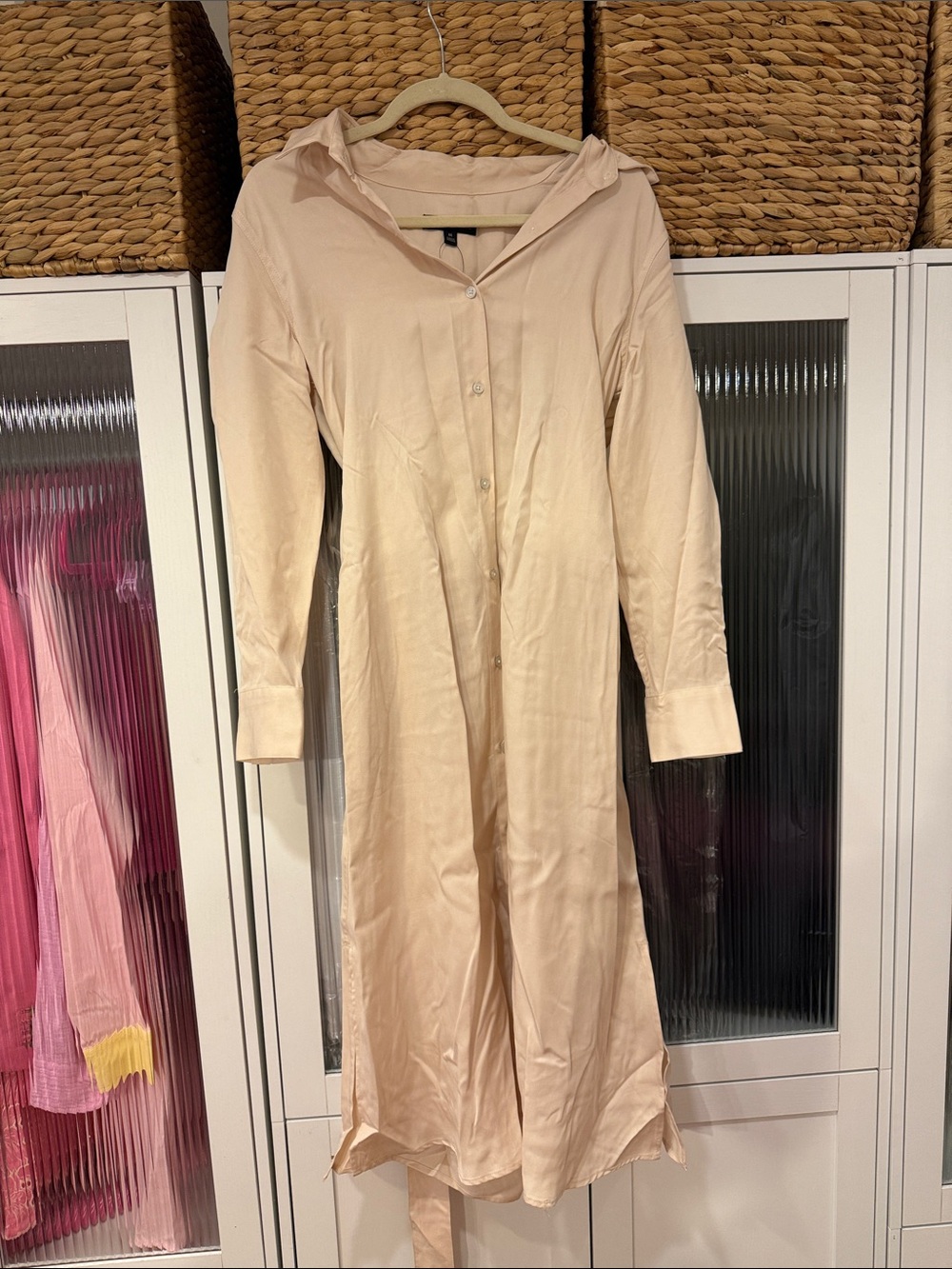 Banana Republic Pale Pink Button-Front Long Shirt Coat